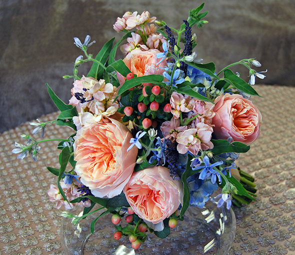 Blue and Peach Wedding Bouquet
