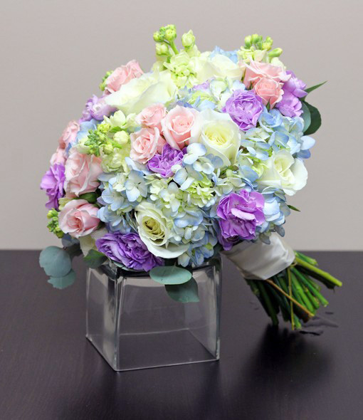 blue hand tied wedding bouquet