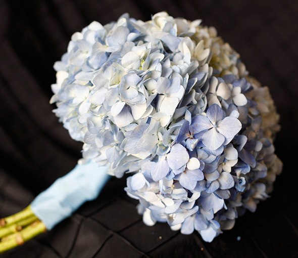 blue hydrangea wedding bouquet