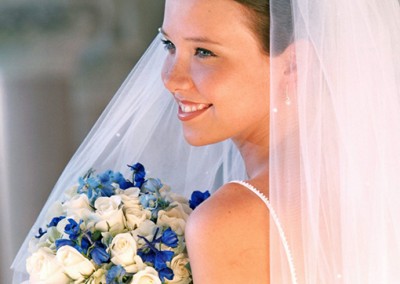 blue wedding bouquet with delphinium