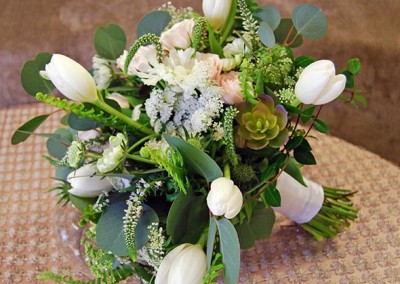 Green Wedding Bouquet with White Tulips